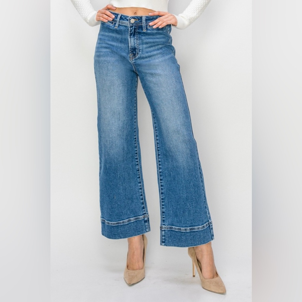Risen Full Size High Rise Wide Leg Jeans - Picture 1 of 5